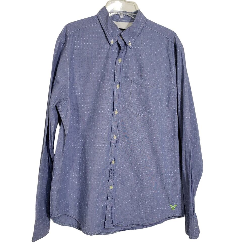 American Eagle Outfitters Men's Shirt Medium Polka Dot Button Down Blue Pocket